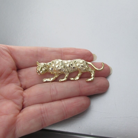 signed GERRYs leopard kitty gold tone vintage cat brooch - Picture 5 of 5